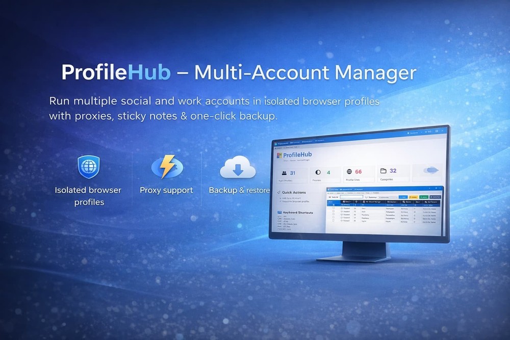 ProfileHub Multi Account Browser Manager Windows 10/11 Proxy Password Manager