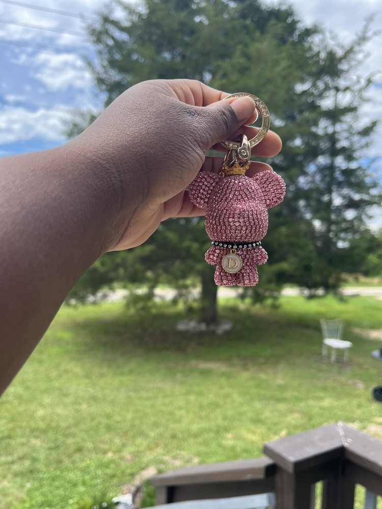 pink rhinestone bear keychain