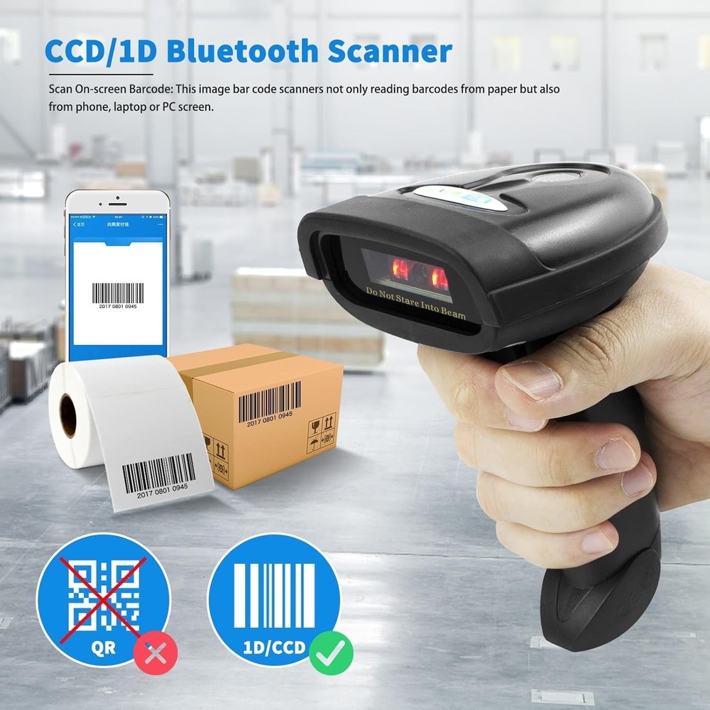 Bluetooth Barcode Scanner, Compatible with 2.4G Wireless & Bluetooth Function...