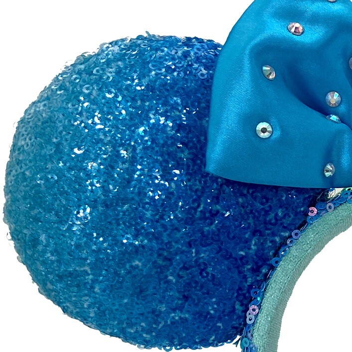 Disney-Parks Blue Aqua Sequin Diamond Minnie Mouse Mickey Ears Headband 2023