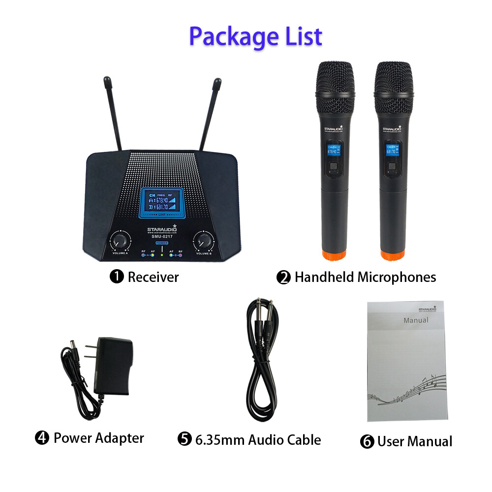 2 Channel UHF Wireless Microphone System 2CH UHF Handheld Microphone Studio Mic