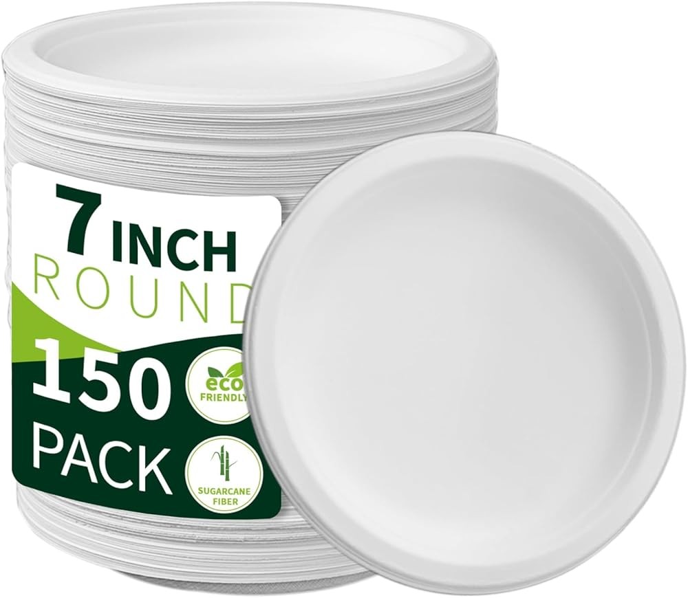7 Inch postable Paper Plates 【White 】,  Srcane Bagasse Small