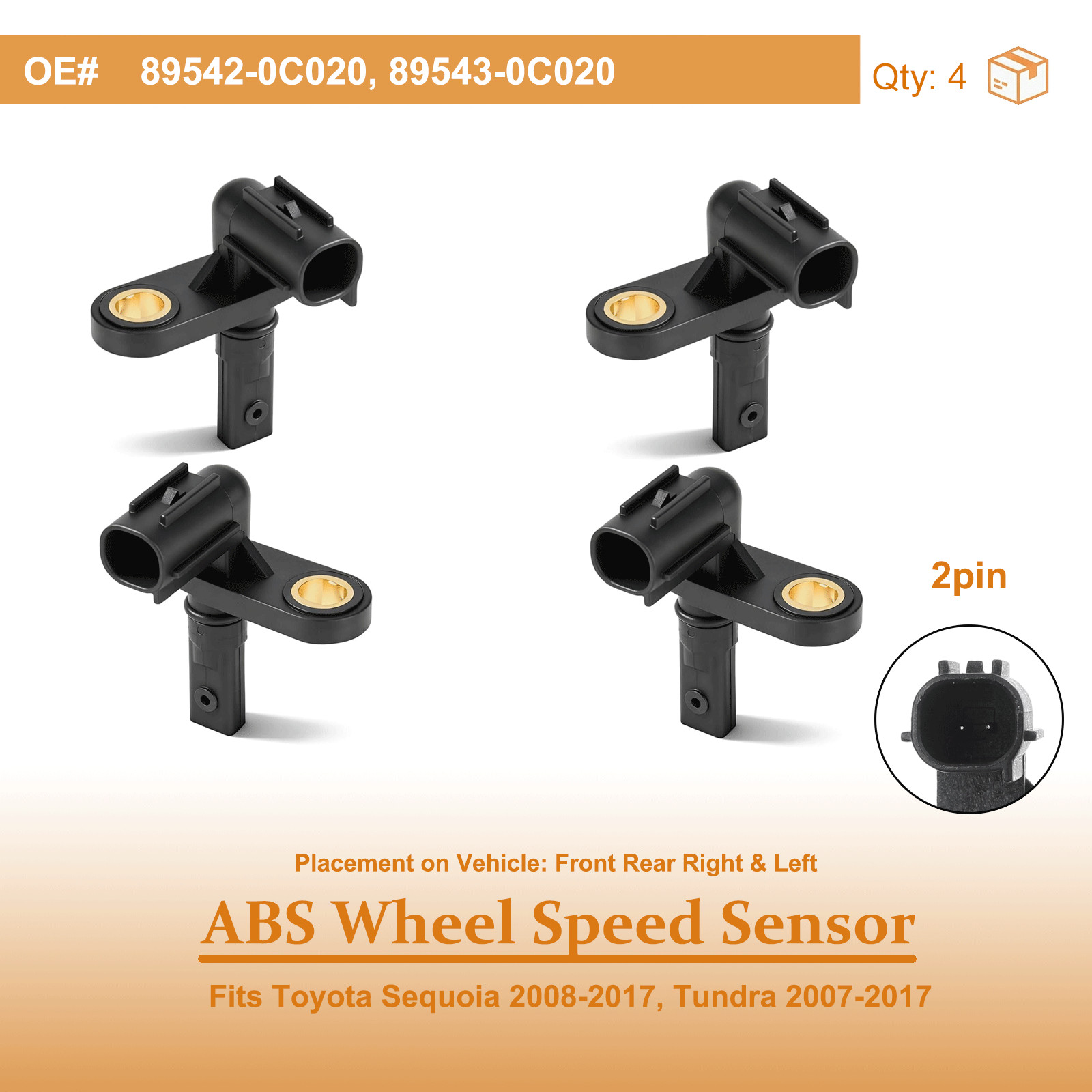 4X ABS Wheel Speed Sensors for Toyota Tundra 2007-2017 Driver & Passenger Sides