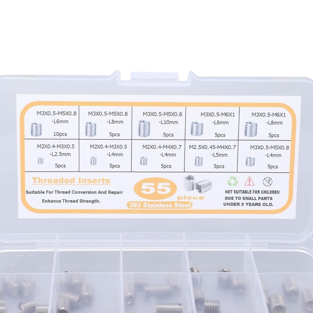 55-Piece Metric Threaded Insert Kit with Thread Reducer Nuts – Fastener Se