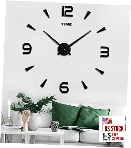 Large DIY Wall Clock Kit, 3D Frameless Wall Clock with Mirror Number Black