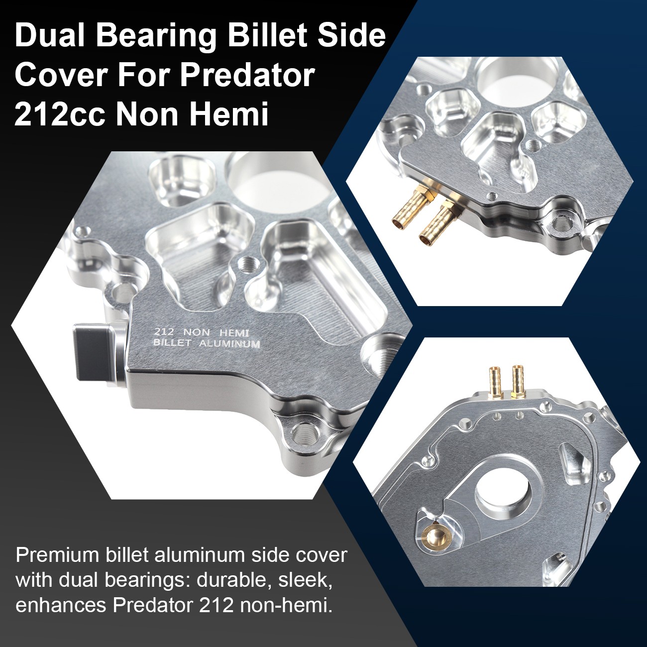 Dual Bearing Billet Side Cover For Predator 212cc Non-Hemi Silver
