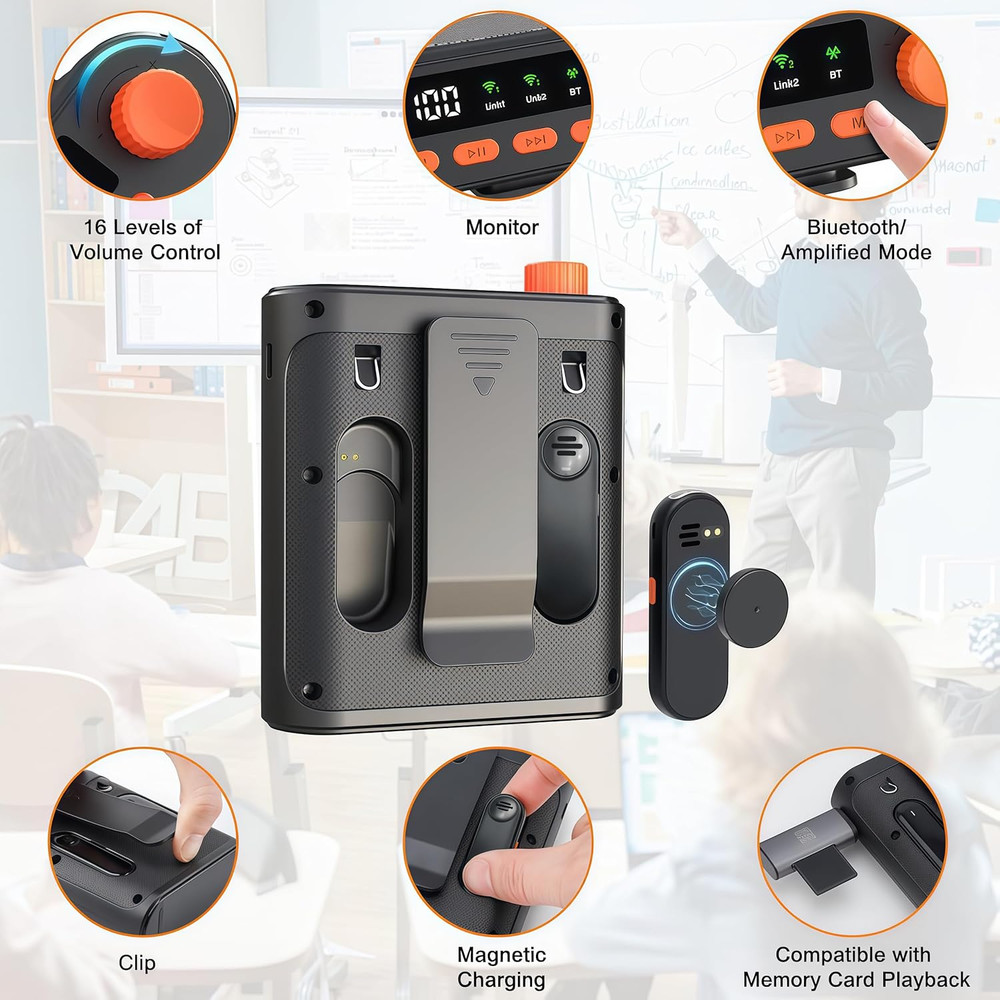 Portable Wireless Voice Amplifier with Two Bluetooth Lavalier Microphone Speaker