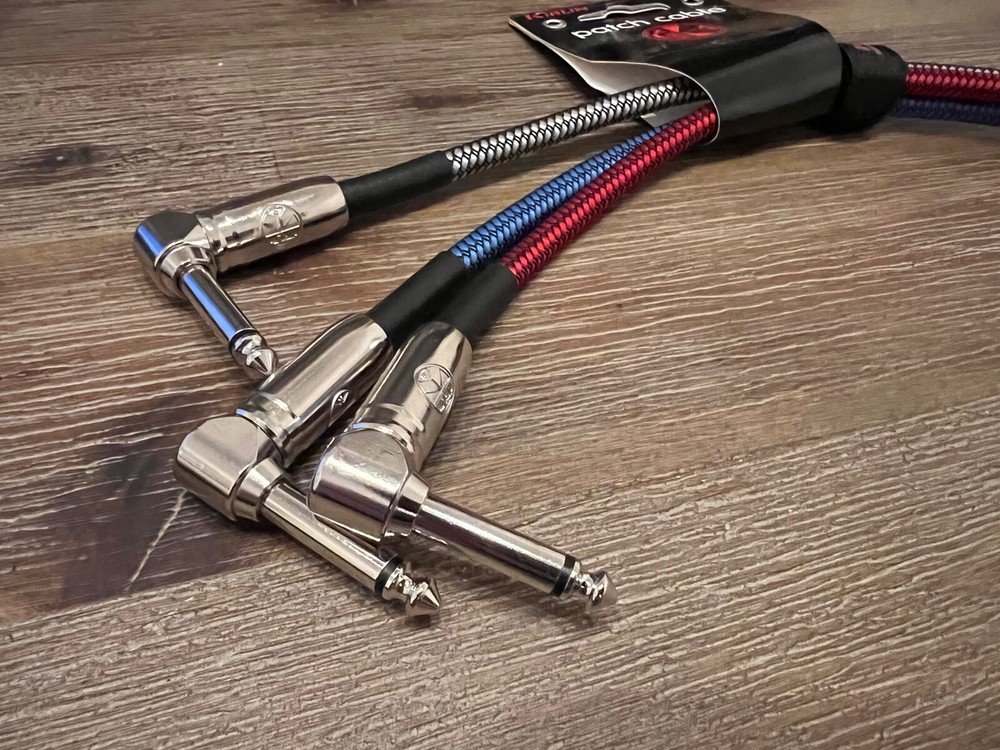 3-PACK 1ft Kirlin 1/4" Mono Multi Colored Braided Right Angle Patch Cables!