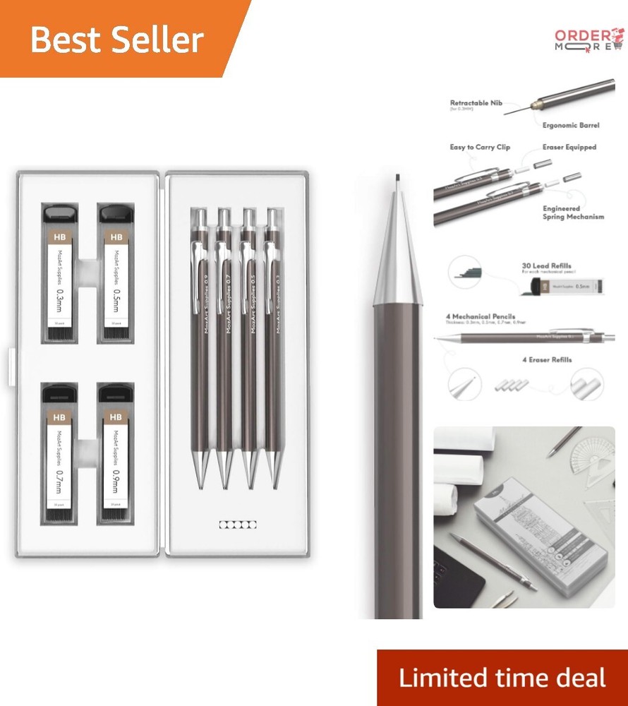 Comprehensive 4-Sized Mechanical Pencil Set with Case - Ideal for Art & Drafting