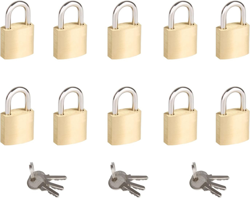 10Pack Small Locks with Same Keys, 3/4" (20Mm) Wide Lock Body Solid Brass Pad...