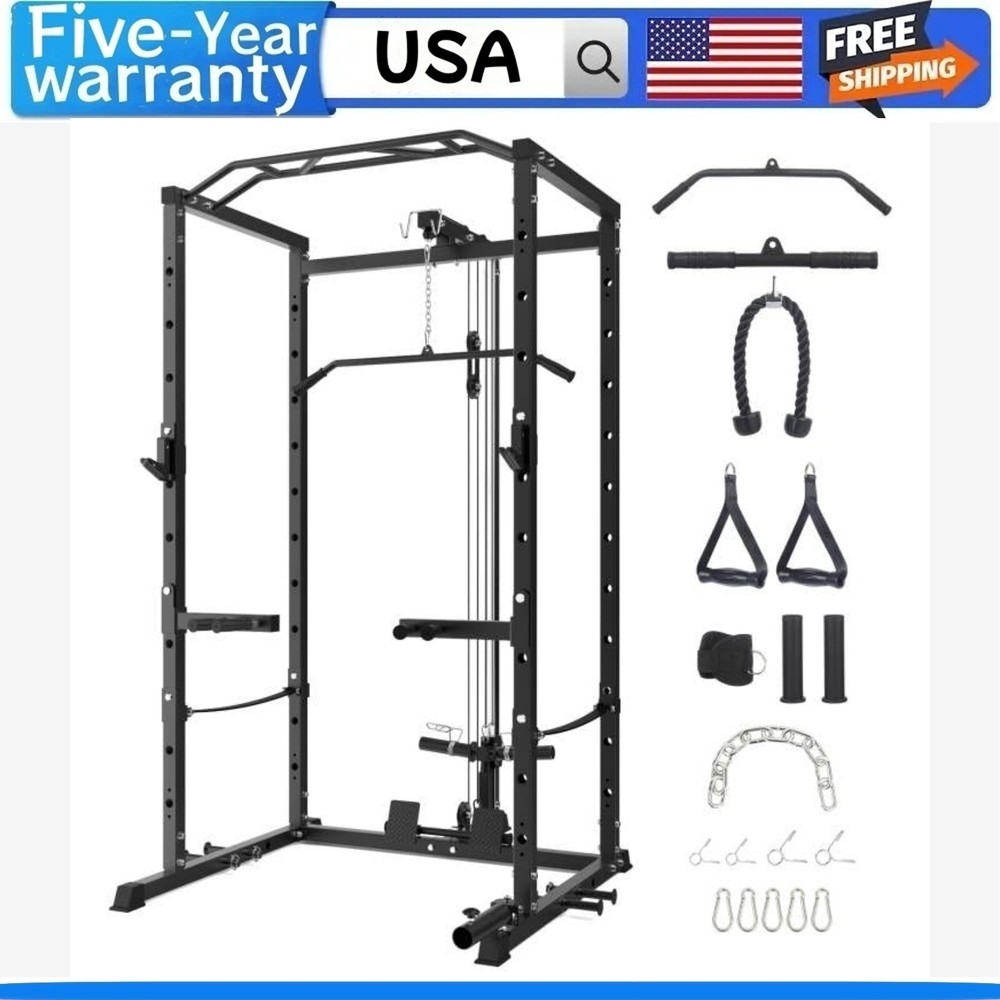 1600 Power Cage W/LAT Pulldown Multi-Functional Power Rack W/Cable Pulley Syste