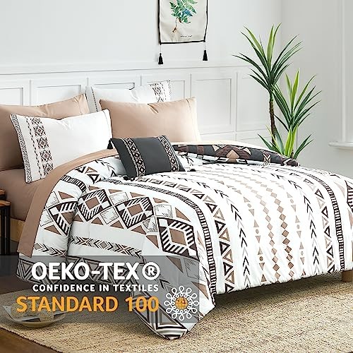 Size Comforter Set- 7 Pieces Boho Bed in a Bag, Western Bedding Set King Brown