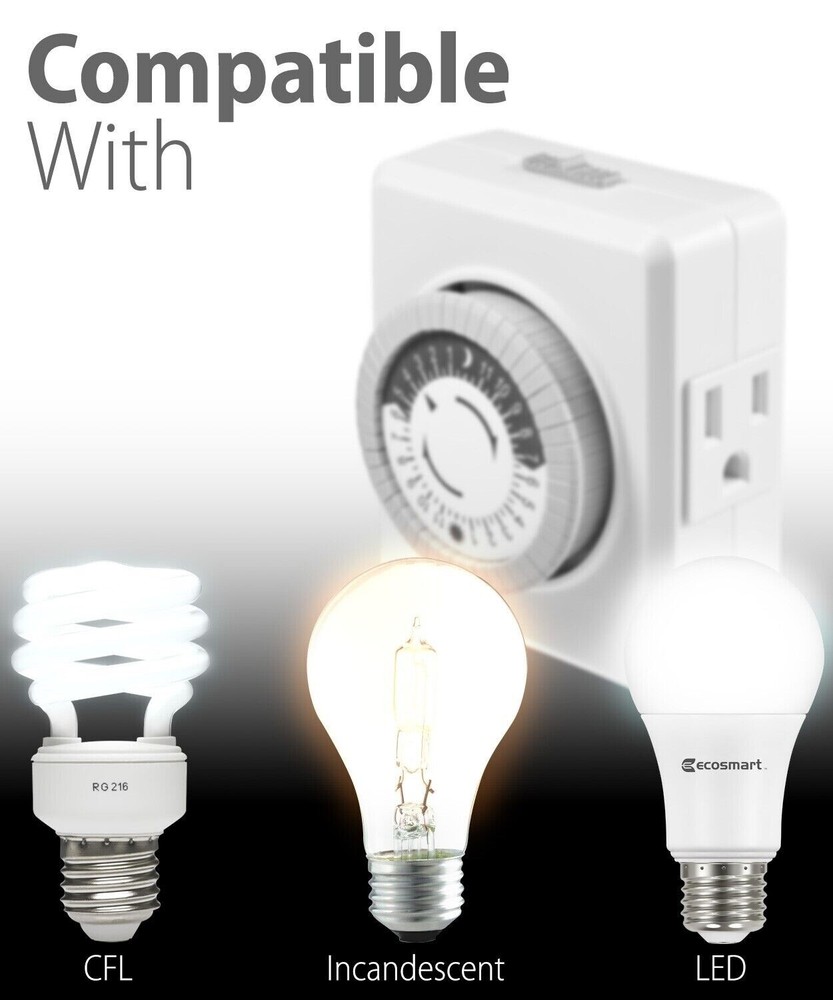 Indoor 24-Hour Plug In Grounded Daily Mechanical 2 Outlet Timer Light Switch