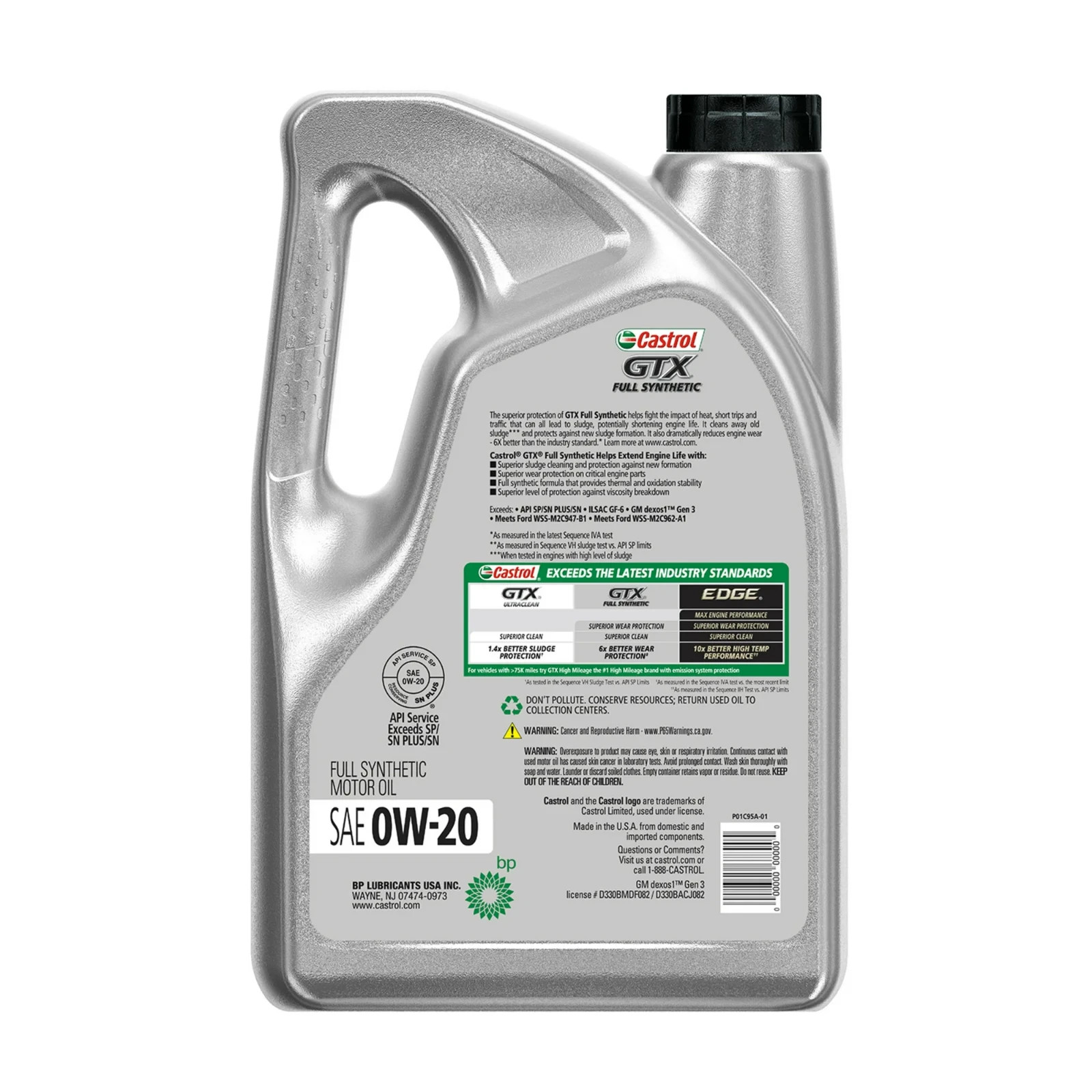 Castrol GTX 0W-20 Full Synthetic Motor Oil 5 Quarts Sludge Protection