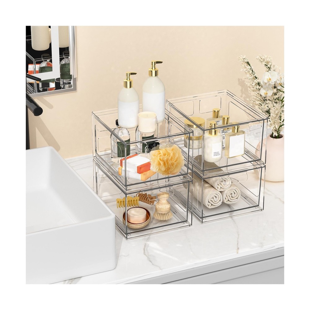 6 Pack Stackable Plastic Makeup Organizer Drawers, Acrylic Organize... Fast Ship