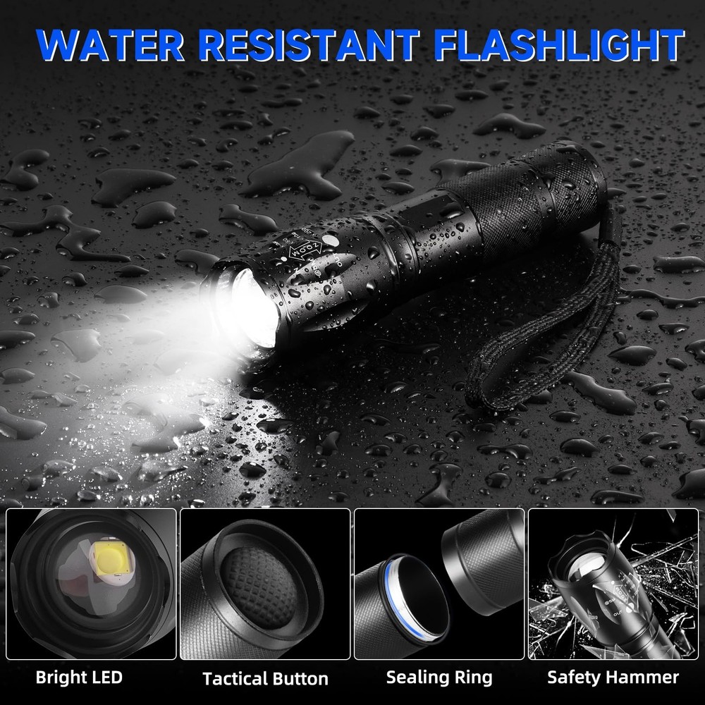 8 Pack Small Flashlight Powerful, 5 Modes Bright LED Flashlights 8Pack, Black