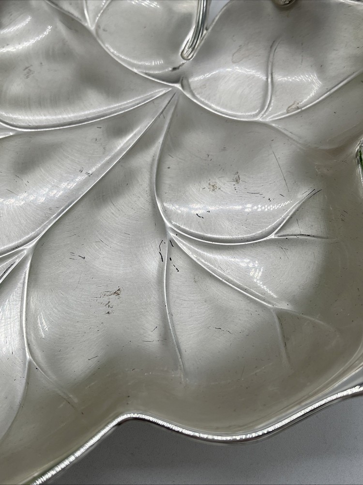 Vtg Germany EPBrass Silver IKORA WMF Grape Leaf Footed Dish Tray 6500