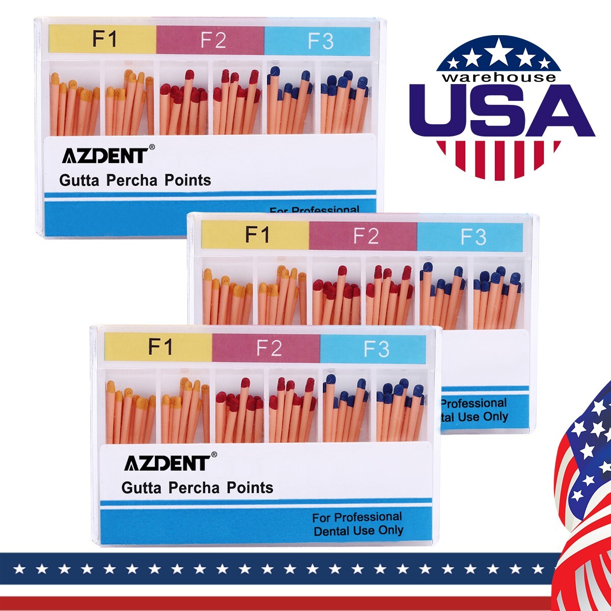 AZDENT Dental Endodontic Gutta Percha Points Endo Root Canal GP F1.F2.F3