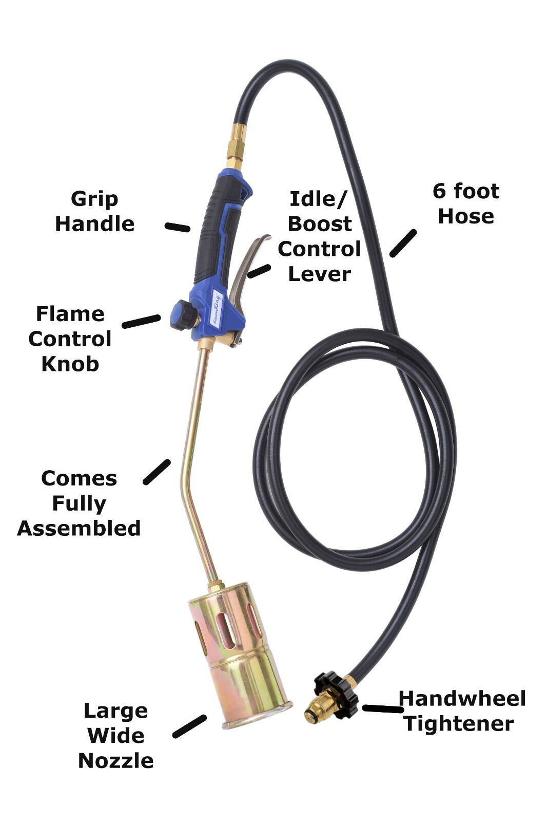 320,000 BTU Propane Torch Steel Nozzle with Turbo Blast Trigger and Flow Valve