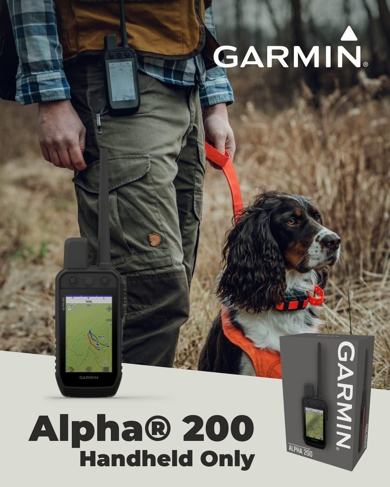 Garmin Alpha 200 Handheld Multi-Dog Tracker & Trainer w/Whistle and Leash Bundle