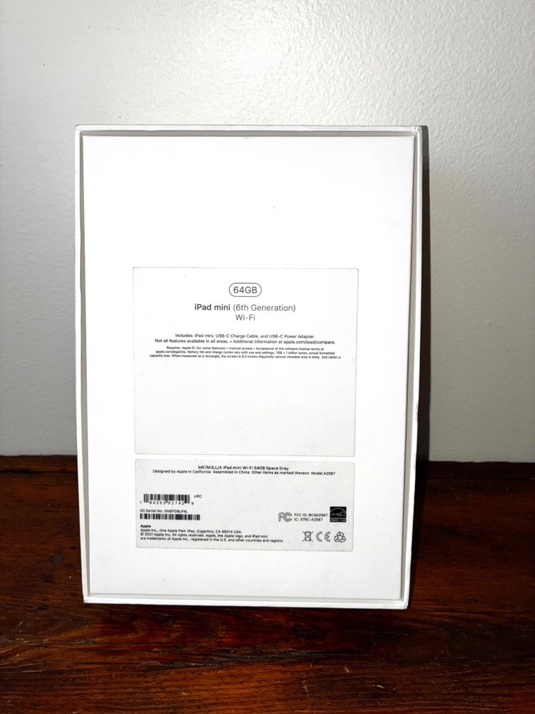Empty Box for Apple iPad Mini (6th Gen.) 64GB Wi-Fi Space Gray with Inserts