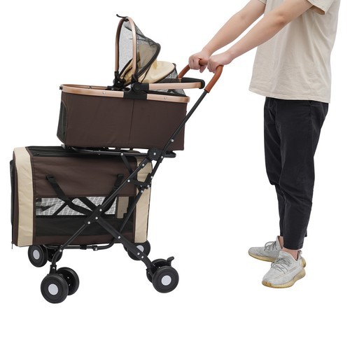 2-Tiers Foldable Cat Stroller Pet Stroller Small & Medium Dogs Stroller 77lbs