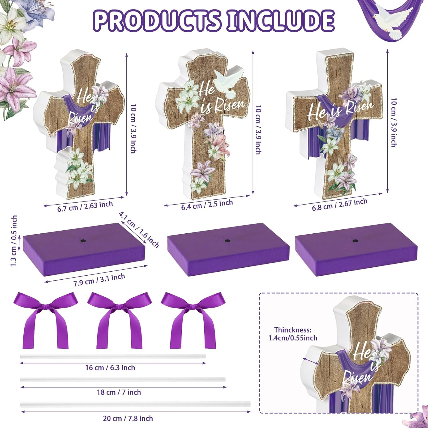 3 PCS He Is Risen Table Decor, Religious Easter Decorations for Home Office, Chr