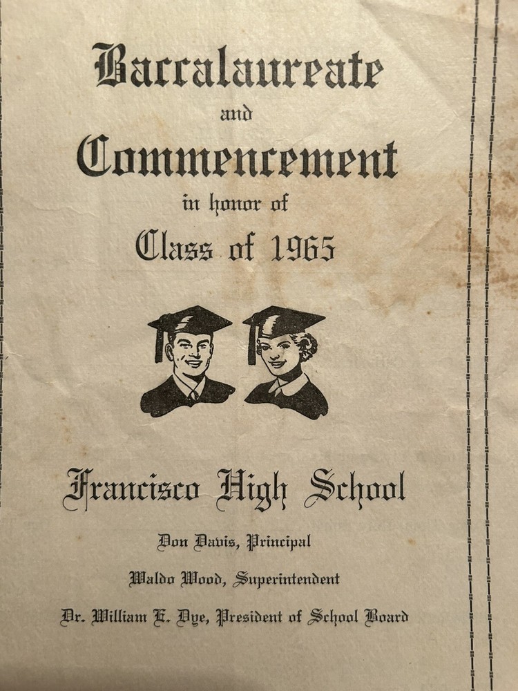 1965 Francisco High School Commencement Program IN With Class Roll Only 14 Grads