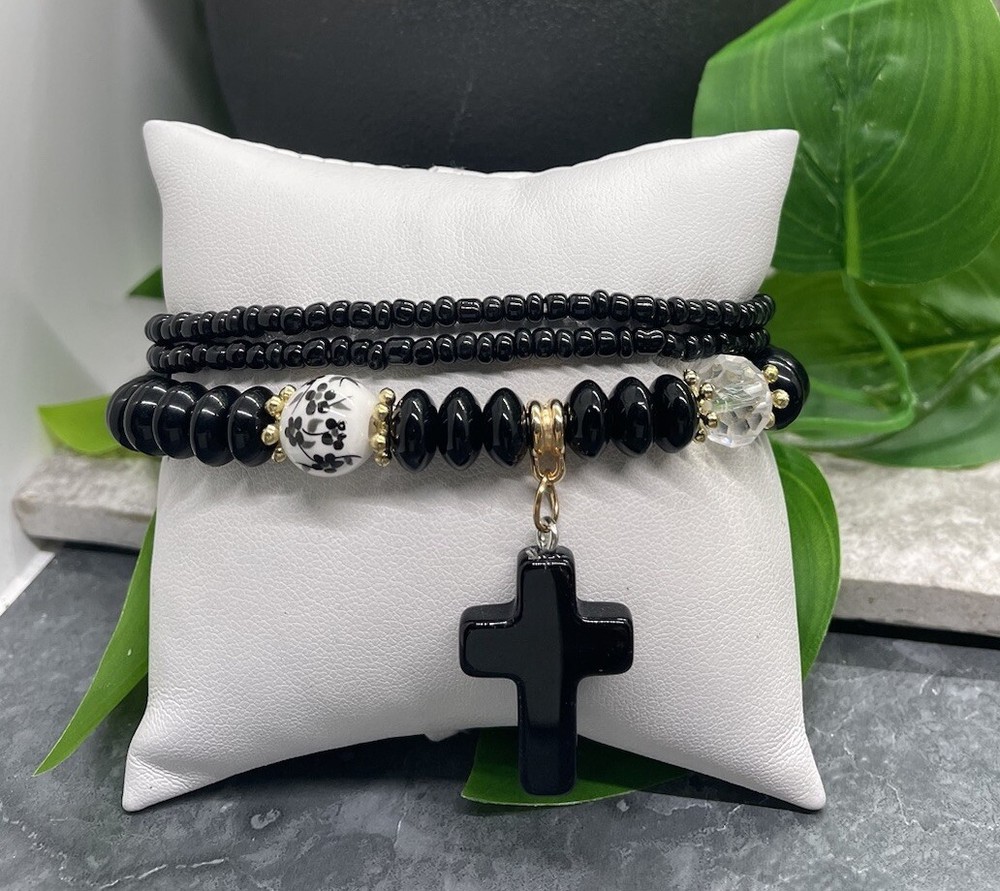 3 PC Handmade Boho Beaded Stackable 7” Plus Stretch Bracelet Set New B2416