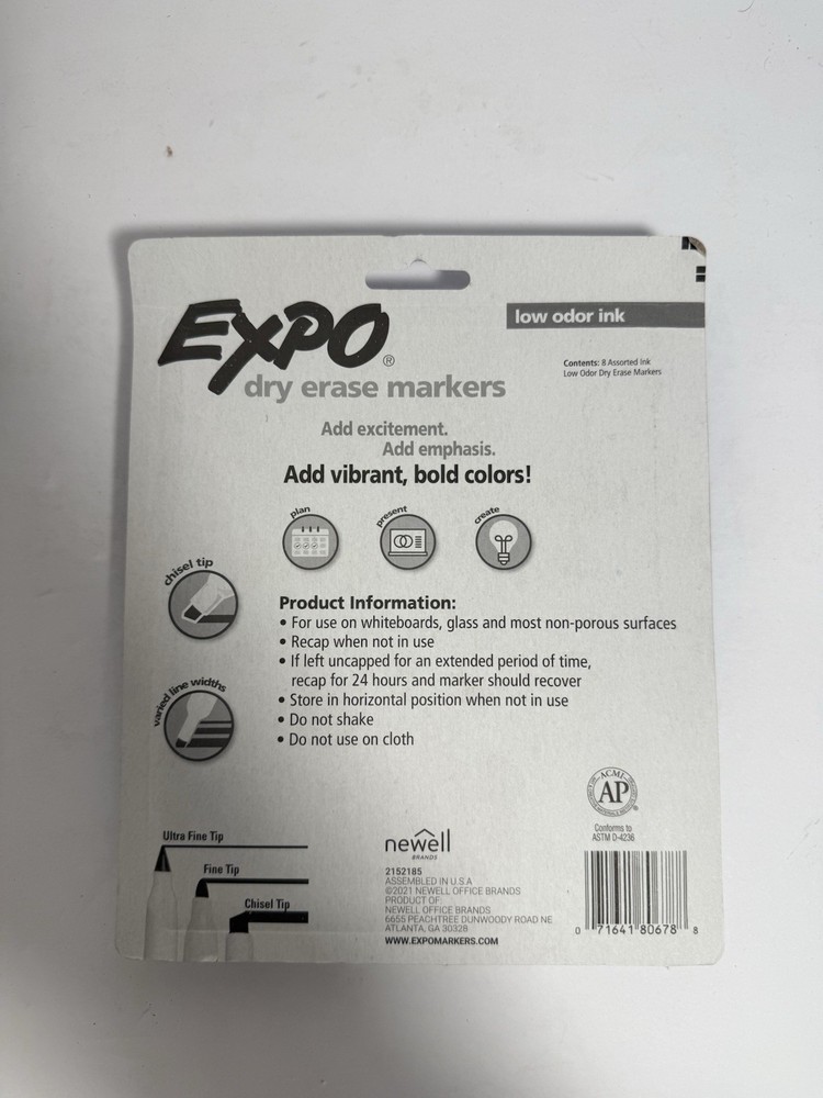 New Expo Dry Erase Markers Chisel Tip Assorted Ink 8/Pack