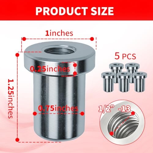 (5 Pcs) Weld-On Nut,1/2"-13 Thread, Extended Threaded 5pcs1/2"-13 Thread