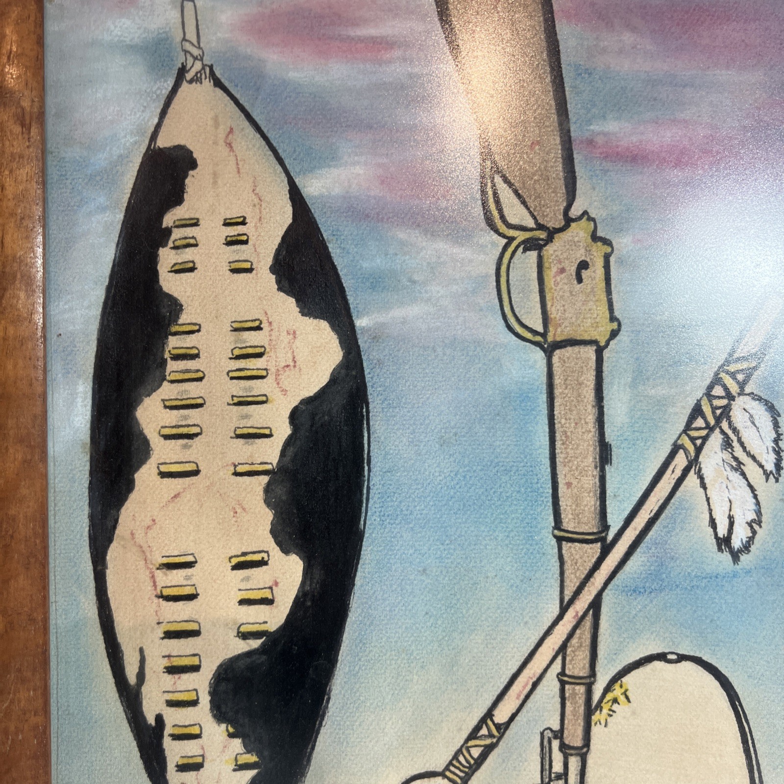 Zulu Cowhide Shield Framed Painting Signed