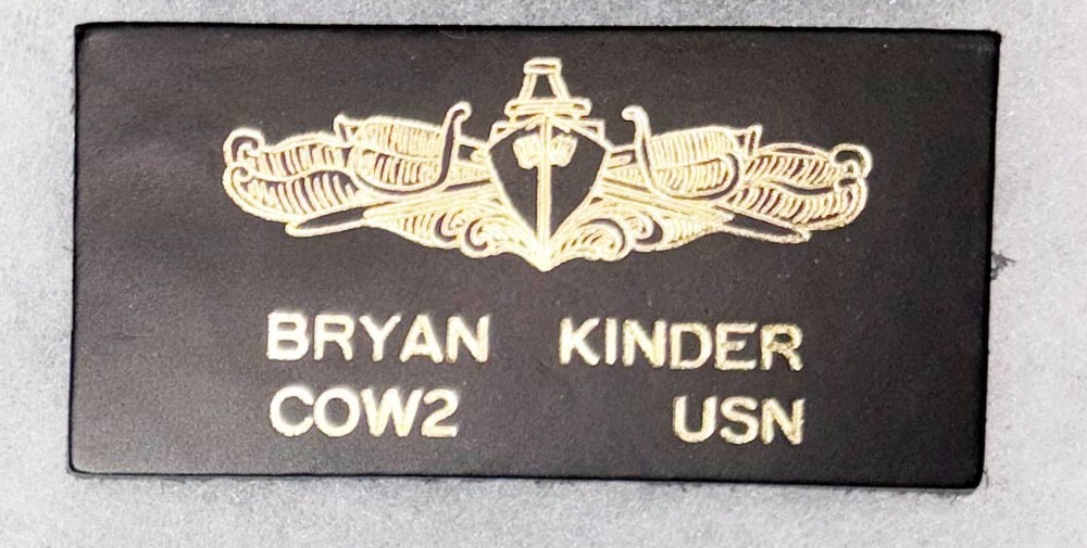 USN Surface Warfare Bryan Kinder Flight Jacket Name Tag