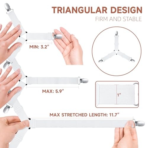 Bed Sheet Straps, Upgrade Fitted Bed Sheet Holders for Corners, White (4pcs)
