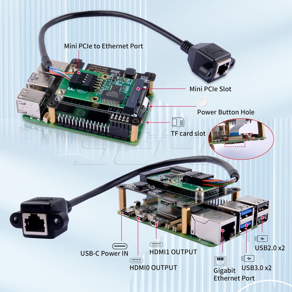 Mini PCIe HAT M02 Extension Adapter Board for Raspberry Pi 5