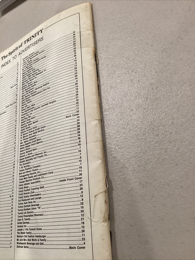 1977 Trinity v Ledgemont High School Football Program Missing Back Cover