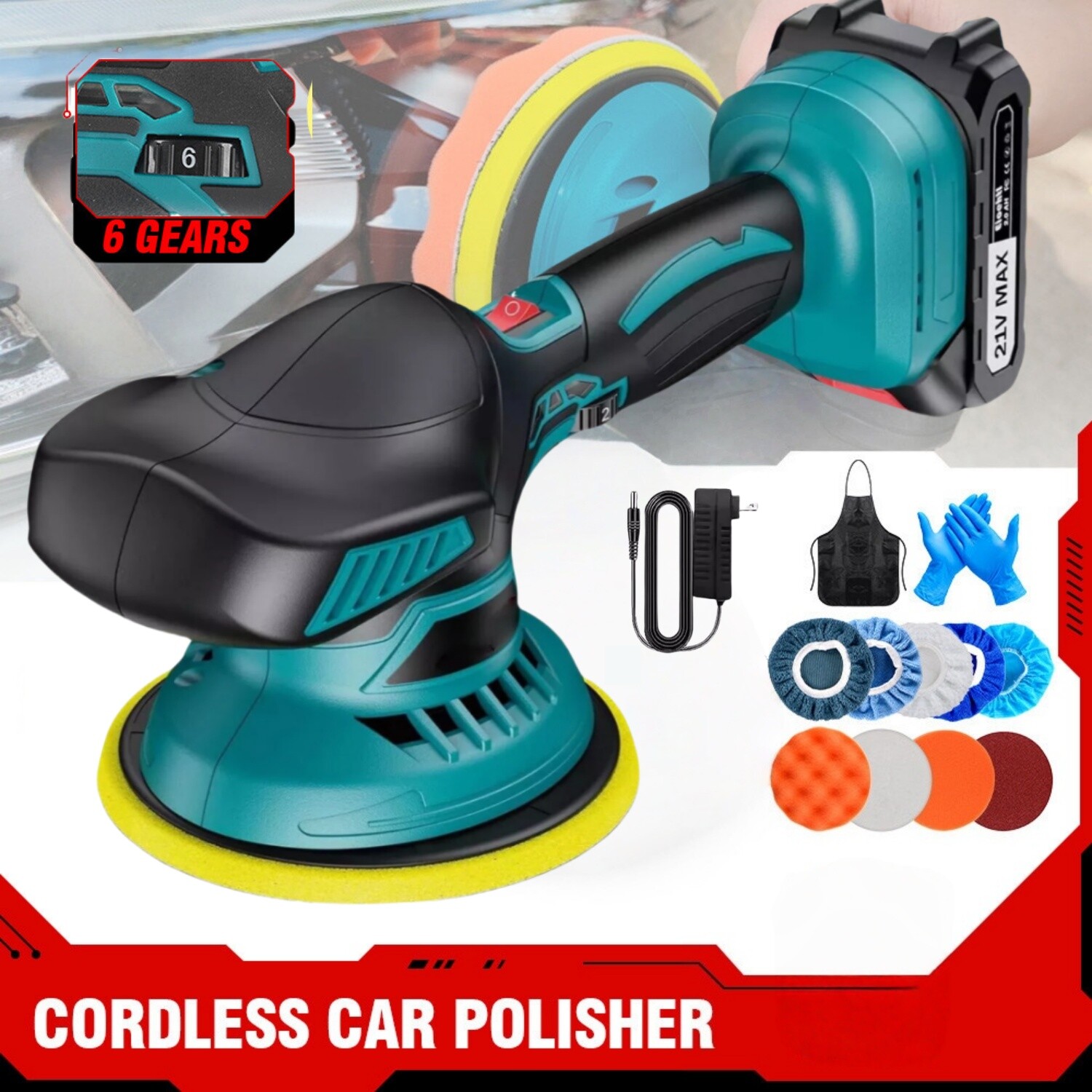 Dual Action Car Polisher Buffer Machine Cordless 6" Sander Polishing Kit Battery