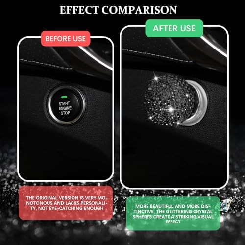 Bling Car Push Start Button Cover, Automotive Replacement Pushbutton Black