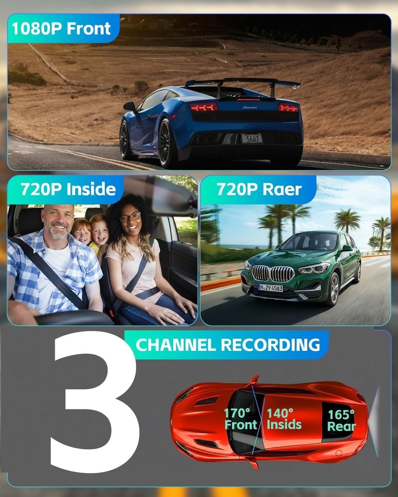 3 Channel Dash Camera Night Vision G-Sensor