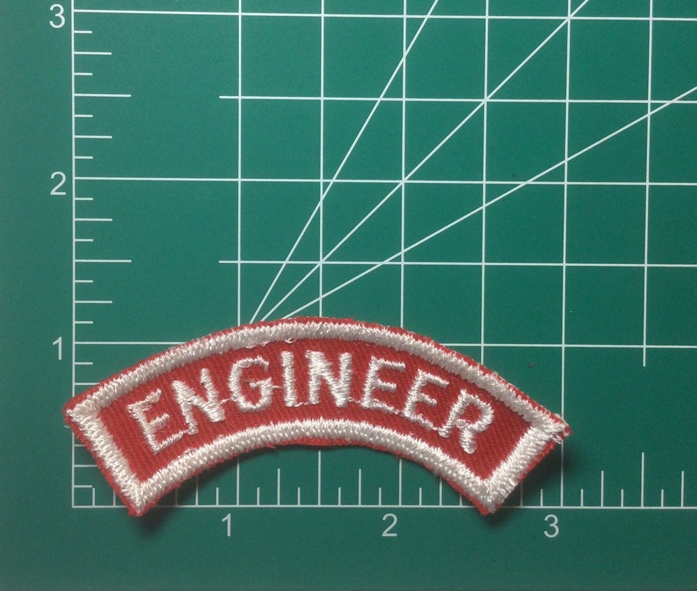 (2) ENGINEER Upper Rocker Patch - White on Red Twill NOS