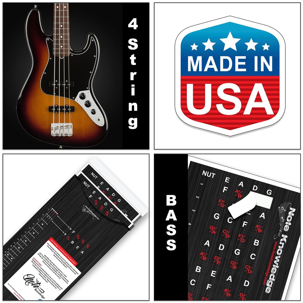 Fretboard Note Map Decals for Bass Guitar Learn Notes Chords and Scales Easily