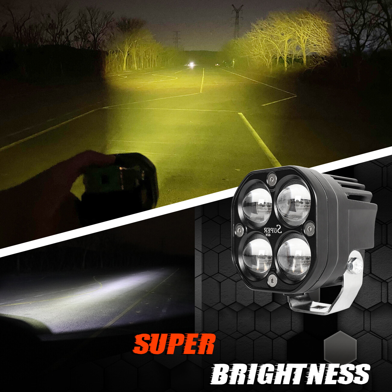 3" LED Motorcycle Headlight Yellow White Hi/Lo Spot Light Driving Fog Lamp ATV