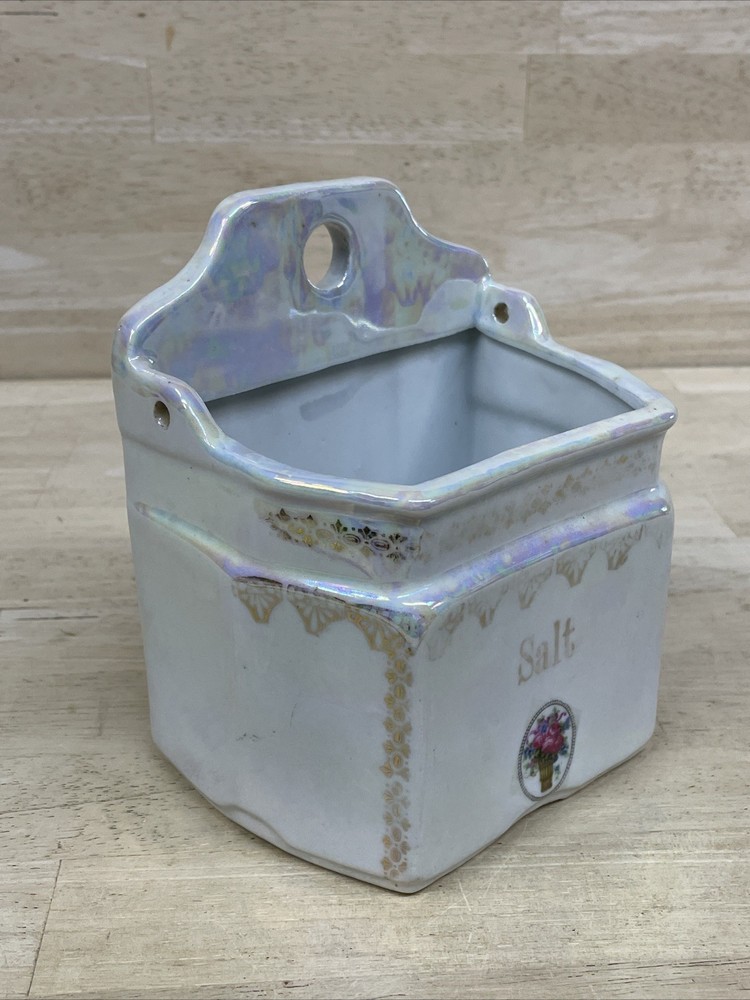 German Lusterware Salt Container Cannister Wall Decor