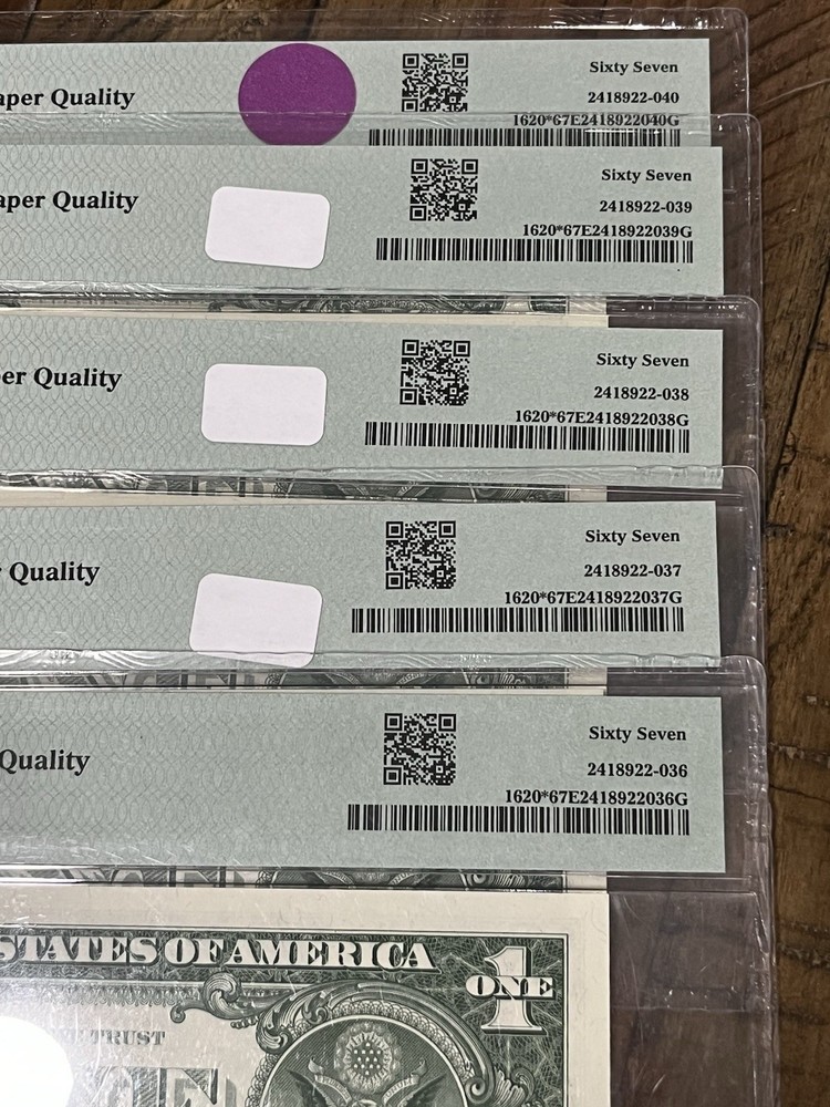 1957 A $1 Silver Certificates PMG 67 EPQ Sequential 5 Graded Notes
