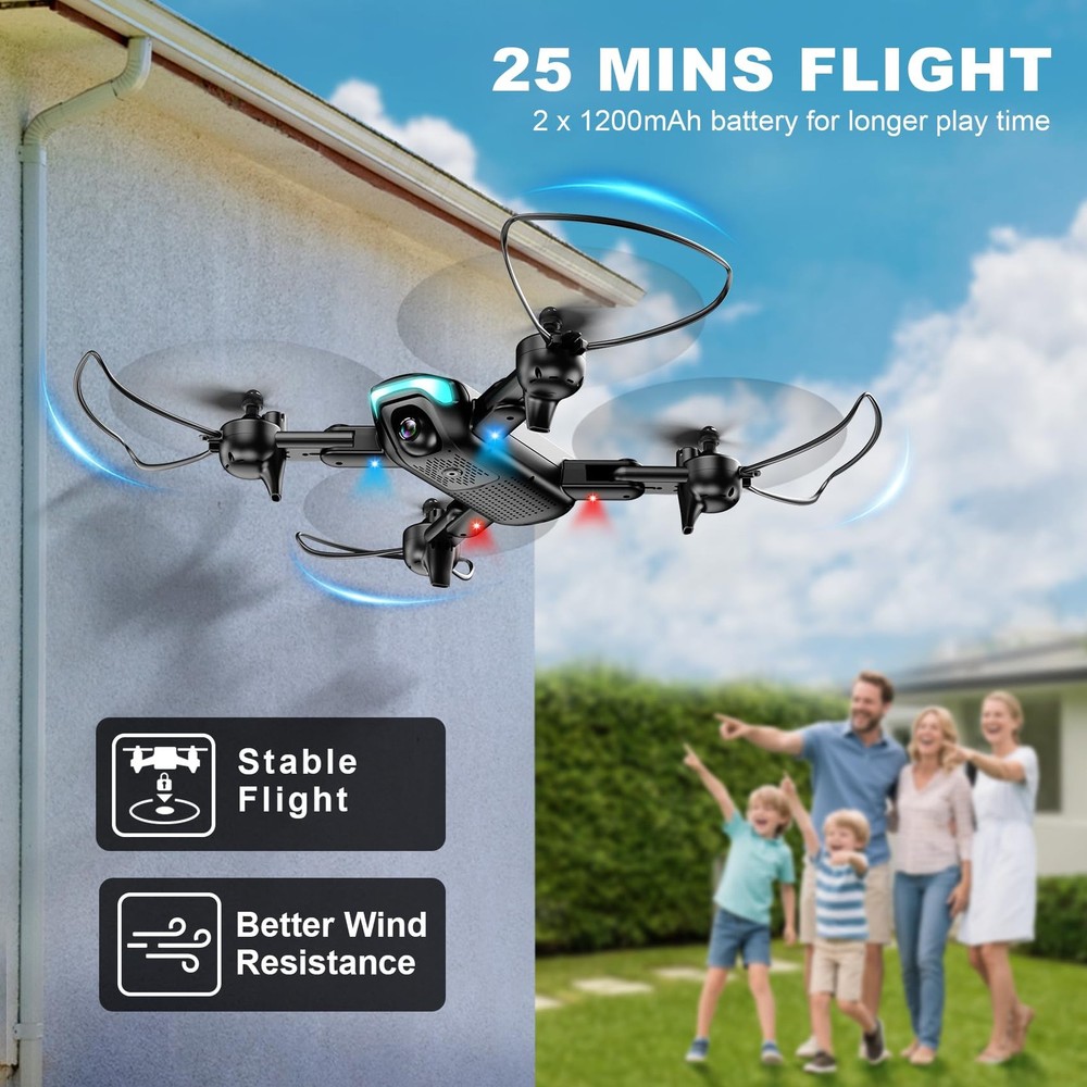 Drone with 1080P Camera, Foldable Drone for Beginners with Light, Upgrade Alt...