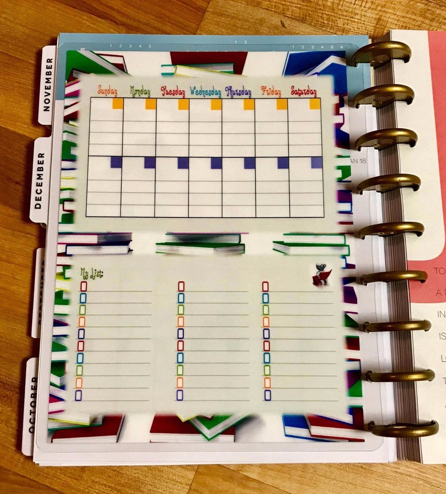 Monthly Homework Planner 2 Sided Dashboard Insert for use with HAPPY Planner