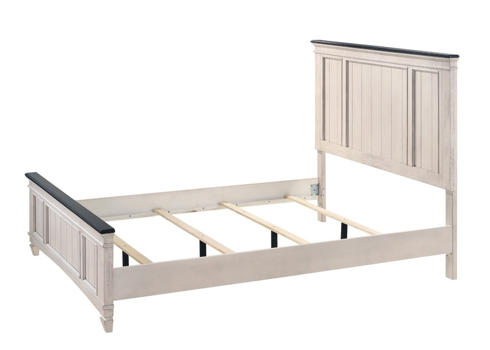 Rustic Cottage Style 4pc Queen Panel Bed Set Beige Finish Solid Wood Bedroom