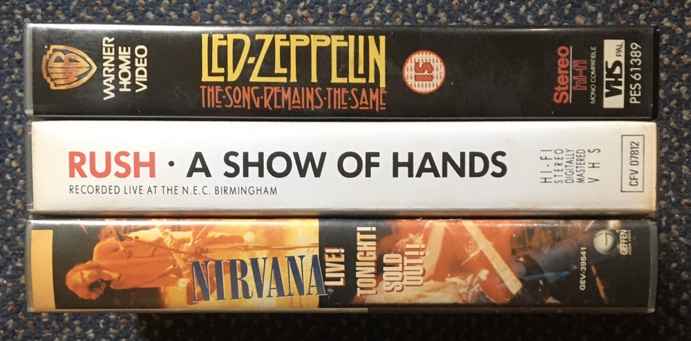 Led Zeppelin Rush Nirvana V.H.S Tapes X 3.