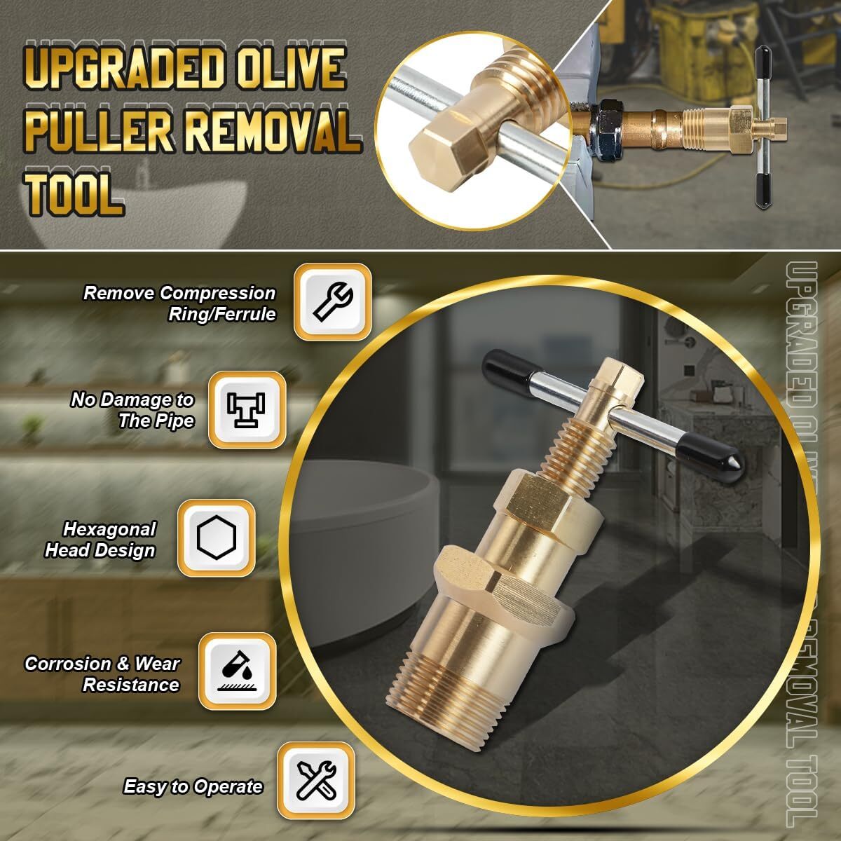 Olive Remover Ferrule Puller Brass Copper Pipe Fitting Plumbing Tool 1/2" 3/4"US