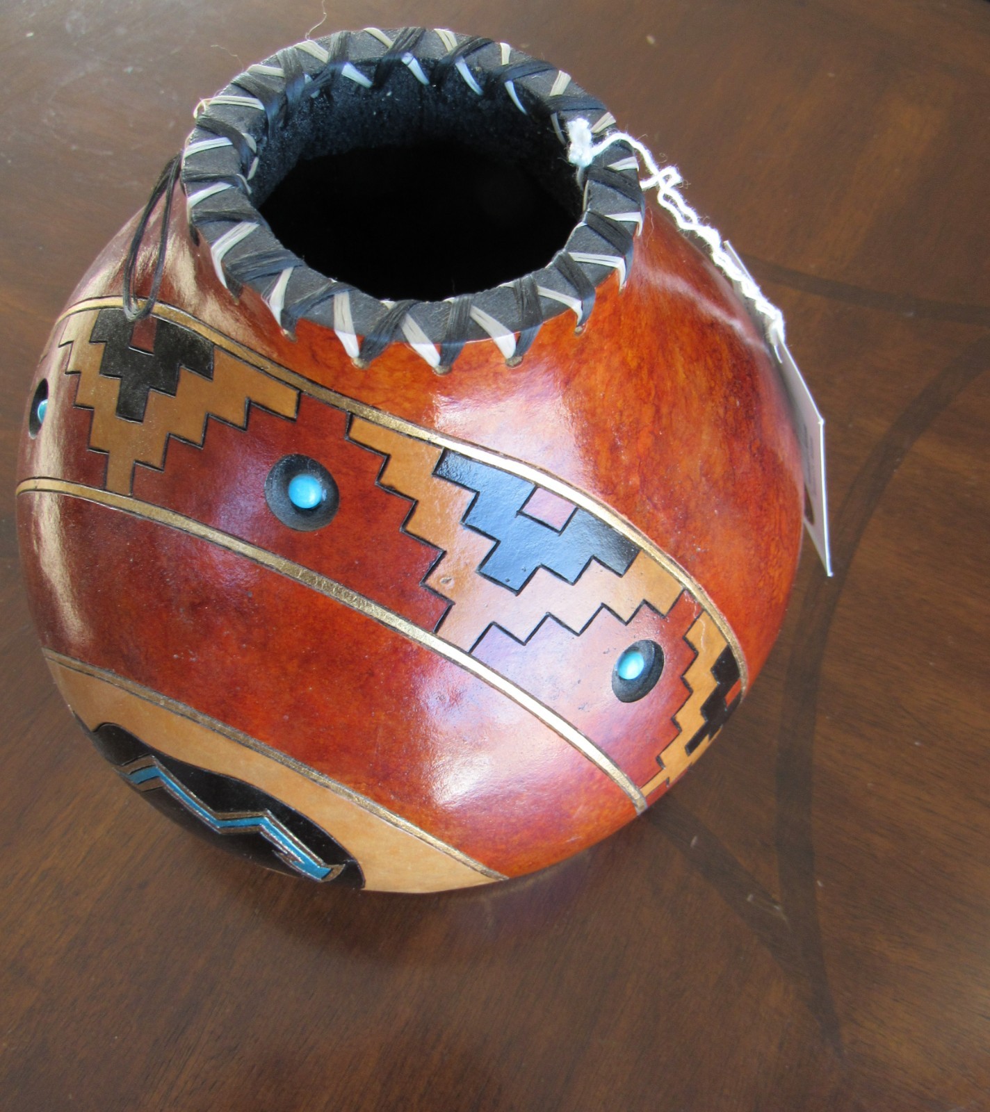 Gourd Art Southwestern Home Decor Handmade by Karen Matheke/Turquoise.